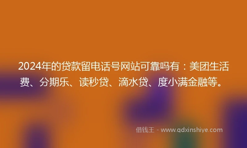 2024年的贷款留电话号网站可靠吗有：美团生活费、分期乐、读秒贷、滴水贷、度小满金融等。