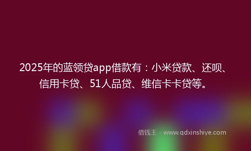 2025年的蓝领贷app借款有：小米贷款、还呗、信用卡贷、51人品贷、维信卡卡贷等。