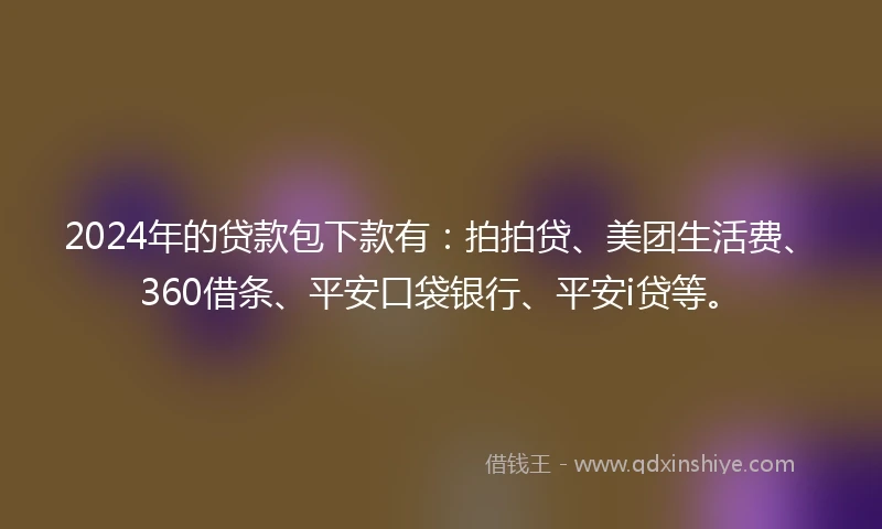 2024年的贷款包下款有：拍拍贷、美团生活费、360借条、平安口袋银行、平安i贷等。