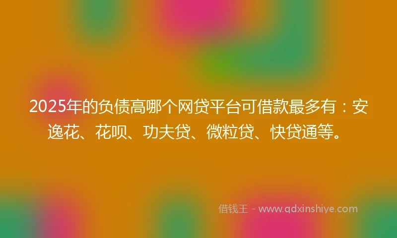 2025年的负债高哪个网贷平台可借款最多有：安逸花、花呗、功夫贷、微粒贷、快贷通等。
