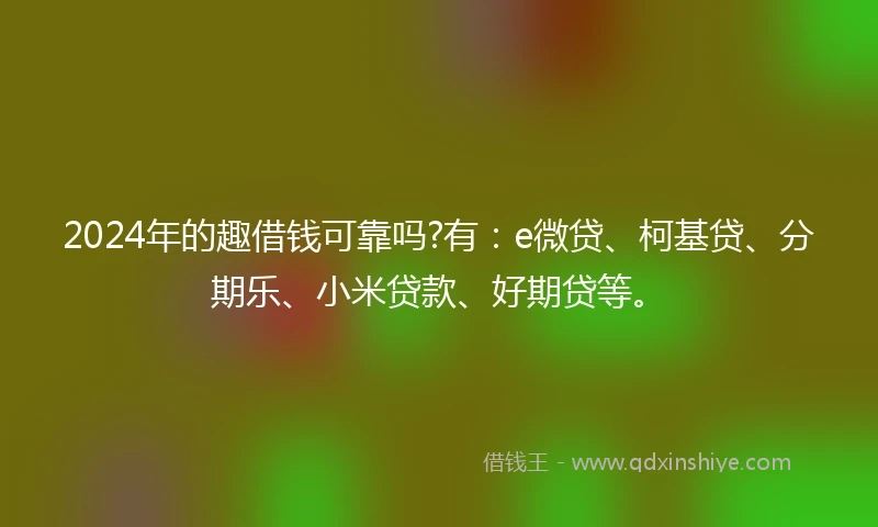 2024年的趣借钱可靠吗?有：e微贷、柯基贷、分期乐、小米贷款、好期贷等。