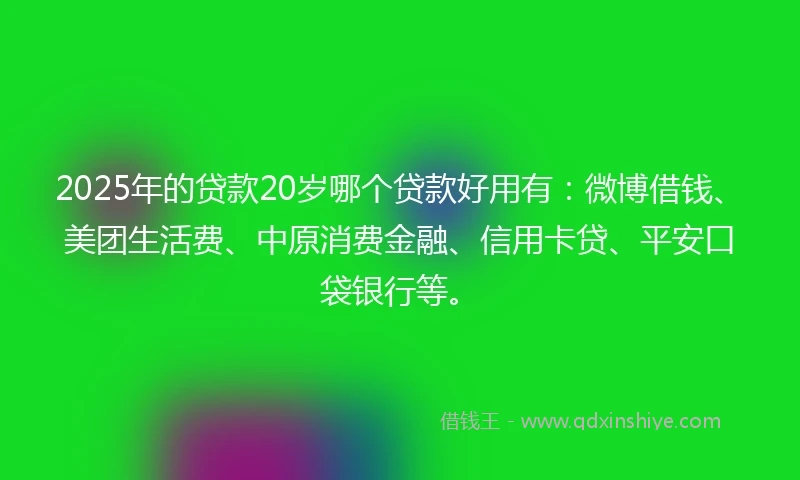 2025年的贷款20岁哪个贷款好用有：微博借钱、美团生活费、中原消费金融、信用卡贷、平安口袋银行等。