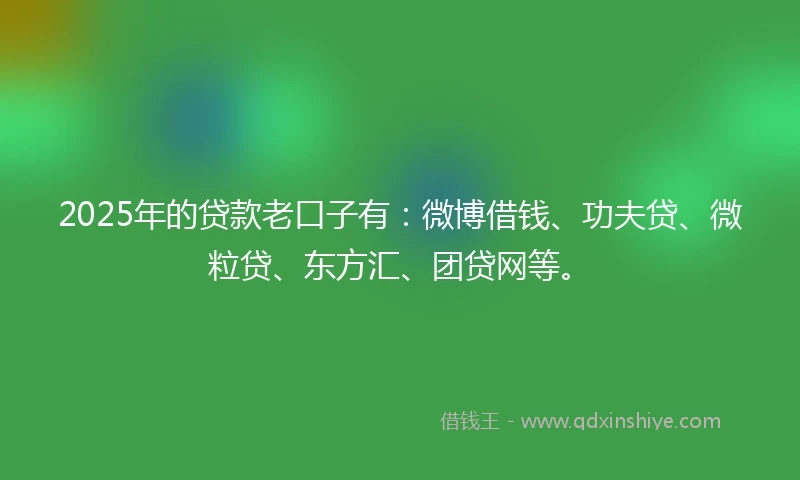 2025年的贷款老口子有：微博借钱、功夫贷、微粒贷、东方汇、团贷网等。
