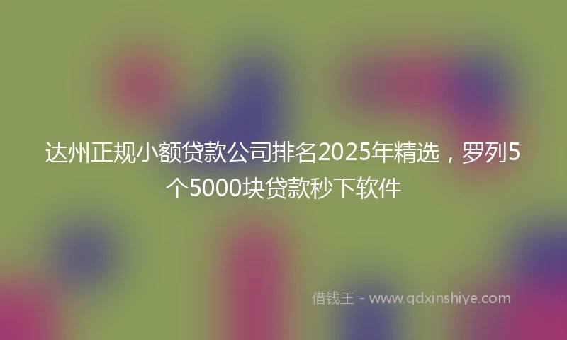 达州正规小额贷款公司排名2025年精选，罗列5个5000块贷款秒下软件