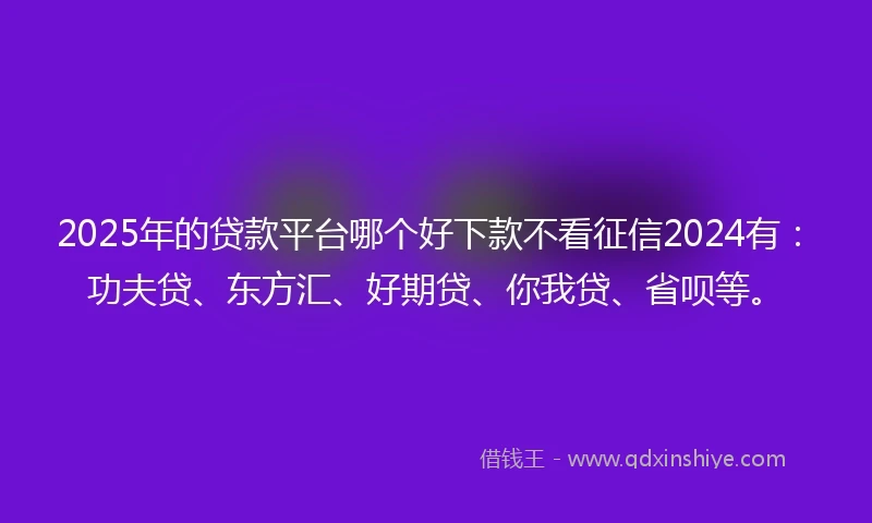 2025年的贷款平台哪个好下款不看征信2024有：功夫贷、东方汇、好期贷、你我贷、省呗等。