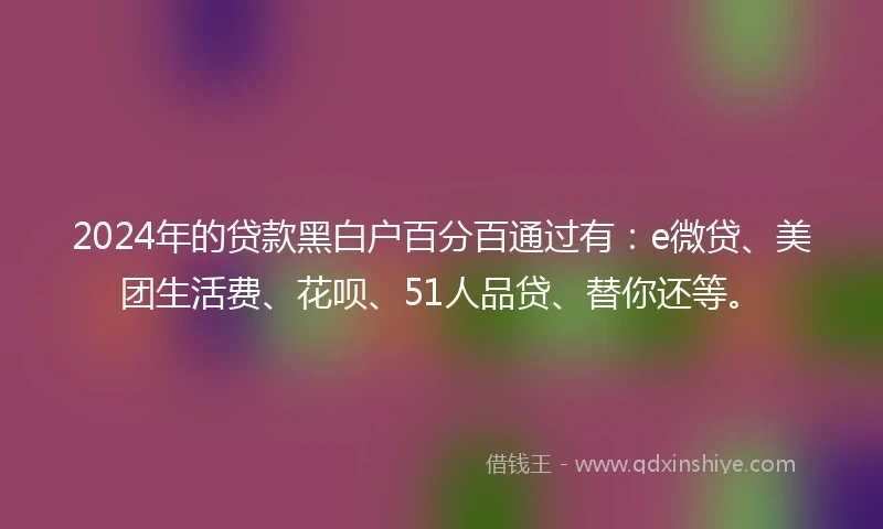 2024年的贷款黑白户百分百通过有：e微贷、美团生活费、花呗、51人品贷、替你还等。