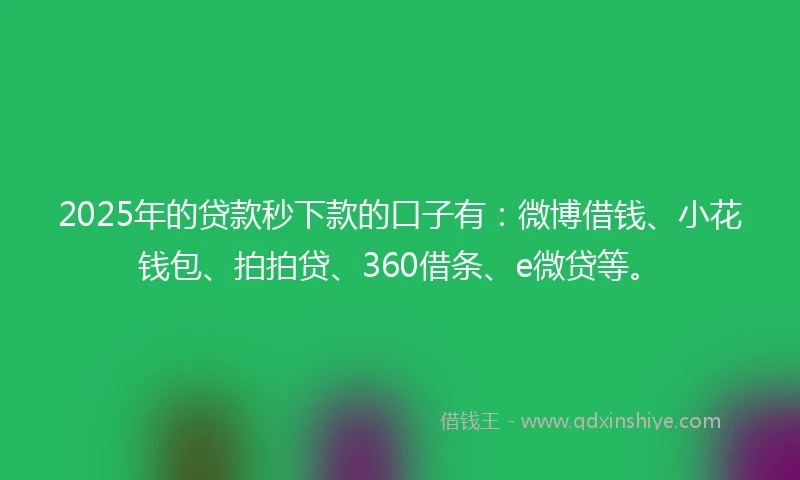 2025年的贷款秒下款的口子有：微博借钱、小花钱包、拍拍贷、360借条、e微贷等。