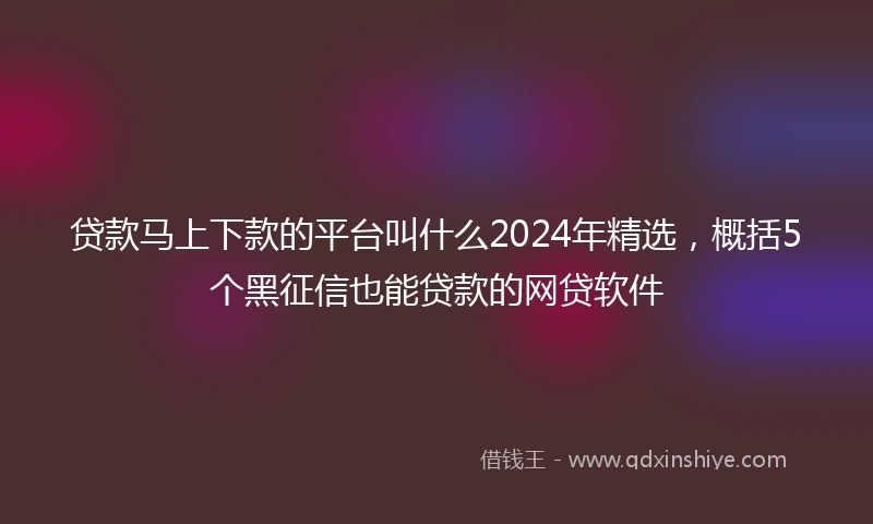 贷款马上下款的平台叫什么2024年精选,概括5个黑征信也能贷款的网贷软件