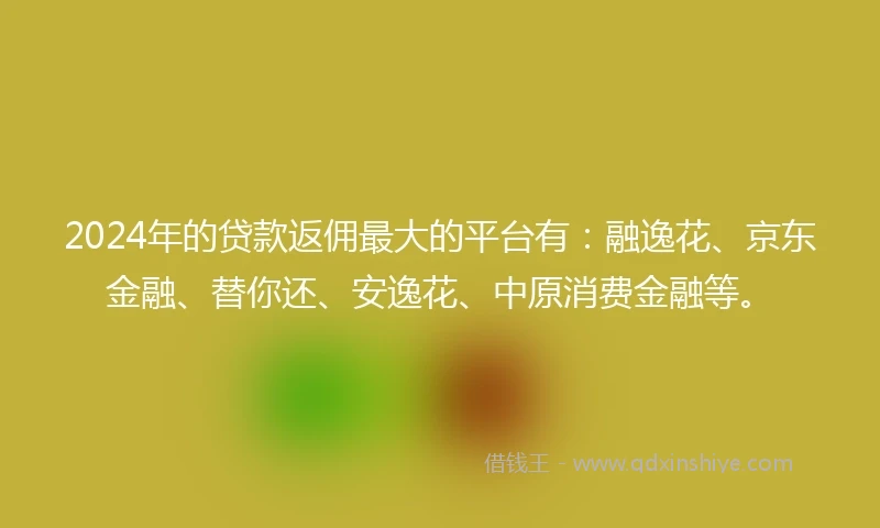 2024年的贷款返佣最大的平台有：融逸花、京东金融、替你还、安逸花、中原消费金融等。