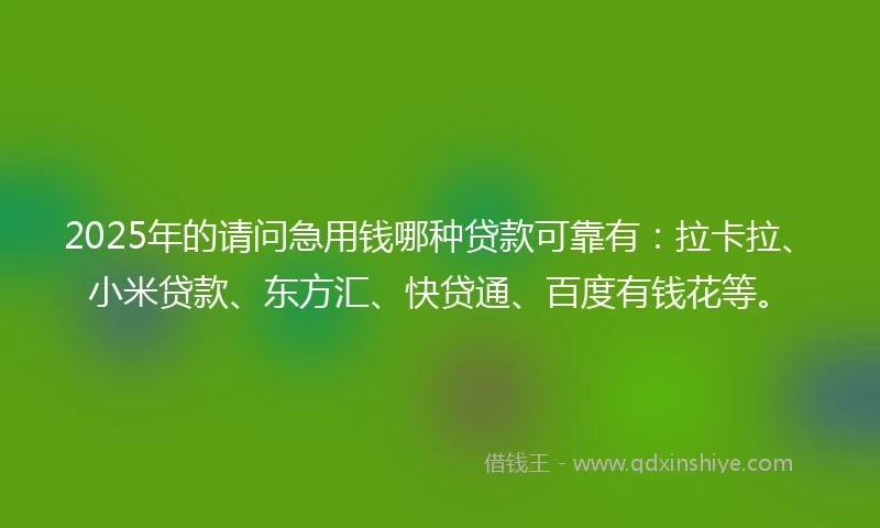 2025年的请问急用钱哪种贷款可靠有：拉卡拉、小米贷款、东方汇、快贷通、百度有钱花等。