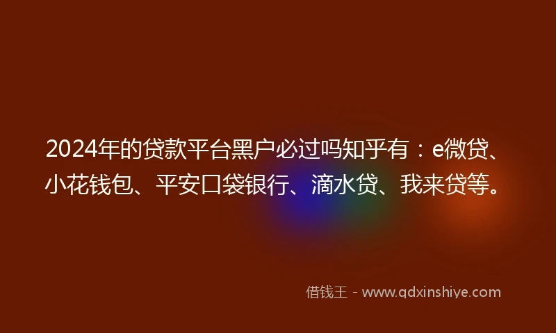 2024年的贷款平台黑户必过吗知乎有：e微贷、小花钱包、平安口袋银行、滴水贷、我来贷等。