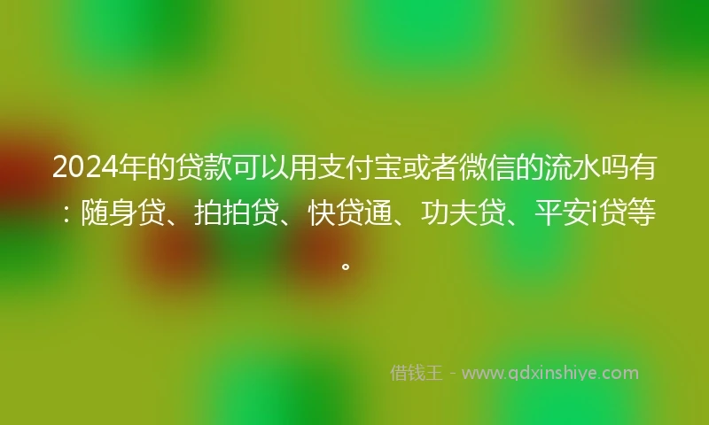 2024年的贷款可以用支付宝或者微信的流水吗有：随身贷、拍拍贷、快贷通、功夫贷、平安i贷等。
