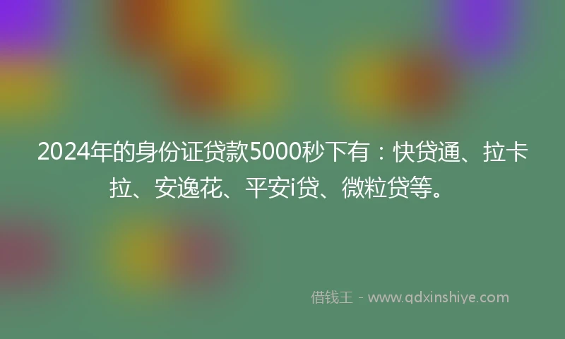 2024年的身份证贷款5000秒下有：快贷通、拉卡拉、安逸花、平安i贷、微粒贷等。