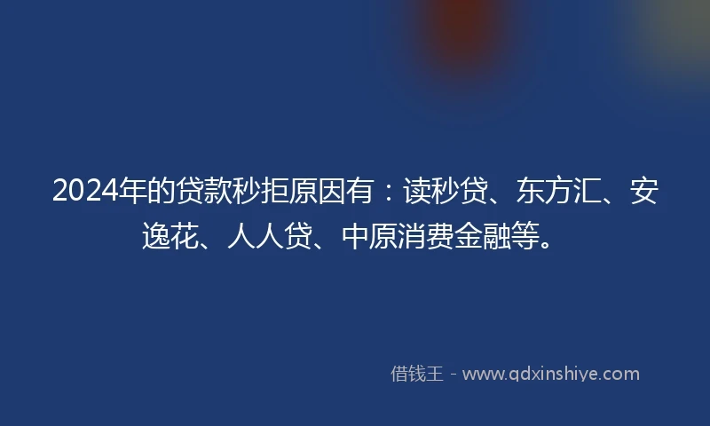 2024年的贷款秒拒原因有：读秒贷、东方汇、安逸花、人人贷、中原消费金融等。