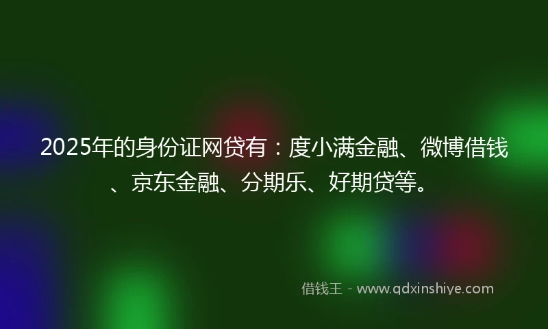 2025年的身份证网贷有：度小满金融、微博借钱、京东金融、分期乐、好期贷等。