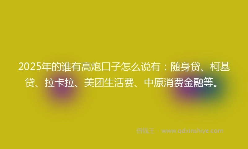 2025年的谁有高炮口子怎么说有：随身贷、柯基贷、拉卡拉、美团生活费、中原消费金融等。