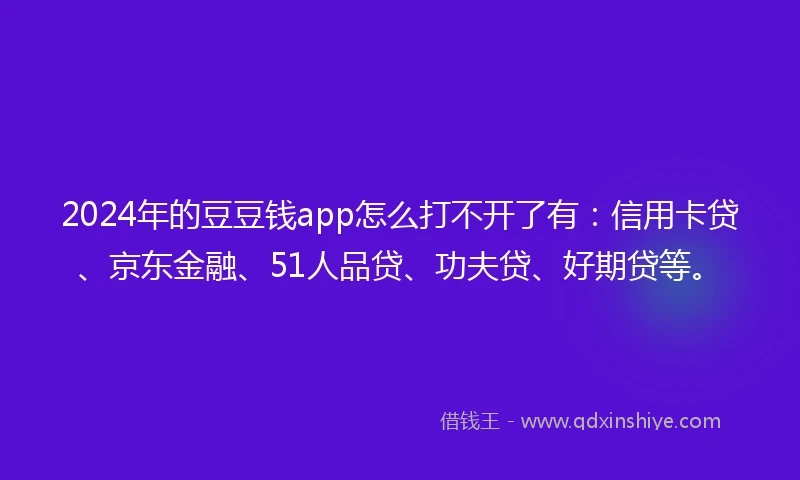 2024年的豆豆钱app怎么打不开了有：信用卡贷、京东金融、51人品贷、功夫贷、好期贷等。