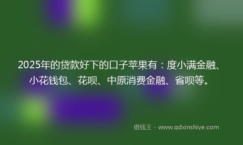 2025年的贷款好下的口子苹果有：度小满金融、小花钱包、花呗、中原消费金融、省呗等。