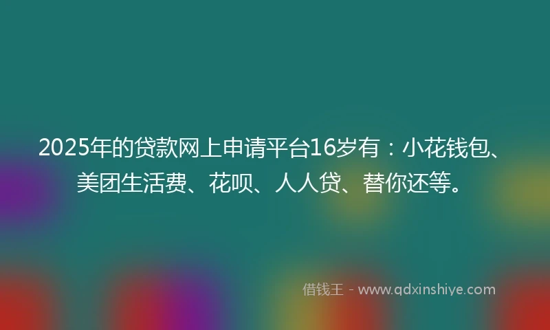 2025年的贷款网上申请平台16岁有：小花钱包、美团生活费、花呗、人人贷、替你还等。