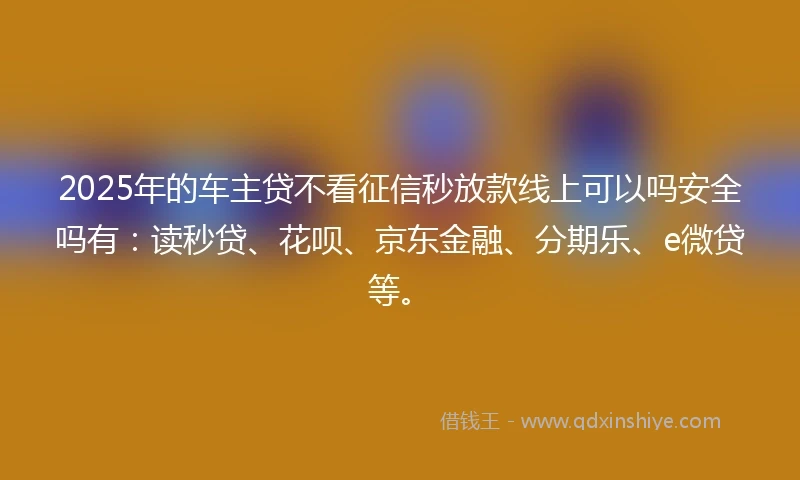 2025年的车主贷不看征信秒放款线上可以吗安全吗有：读秒贷、花呗、京东金融、分期乐、e微贷等。