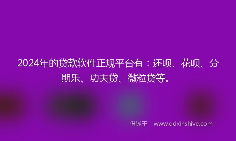 2024年的贷款软件正规平台有：还呗、花呗、分期乐、功夫贷、微粒贷等。