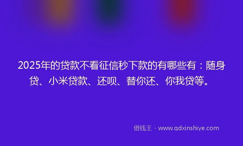 2025年的贷款不看征信秒下款的有哪些有：随身贷、小米贷款、还呗、替你还、你我贷等。