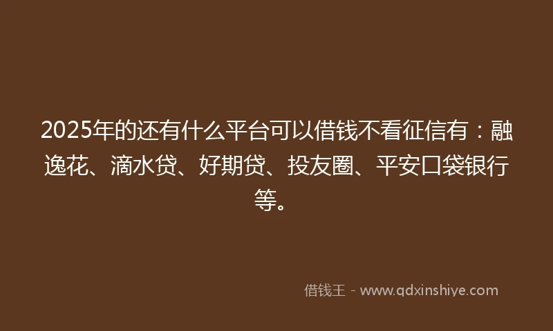 2025年的还有什么平台可以借钱不看征信有：融逸花、滴水贷、好期贷、投友圈、平安口袋银行等。