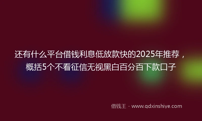 还有什么平台借钱利息低放款快的2025年推荐，概括5个不看征信无视黑白百分百下款口子