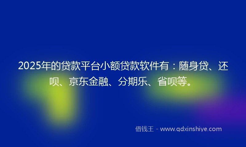 2025年的贷款平台小额贷款软件有：随身贷、还呗、京东金融、分期乐、省呗等。