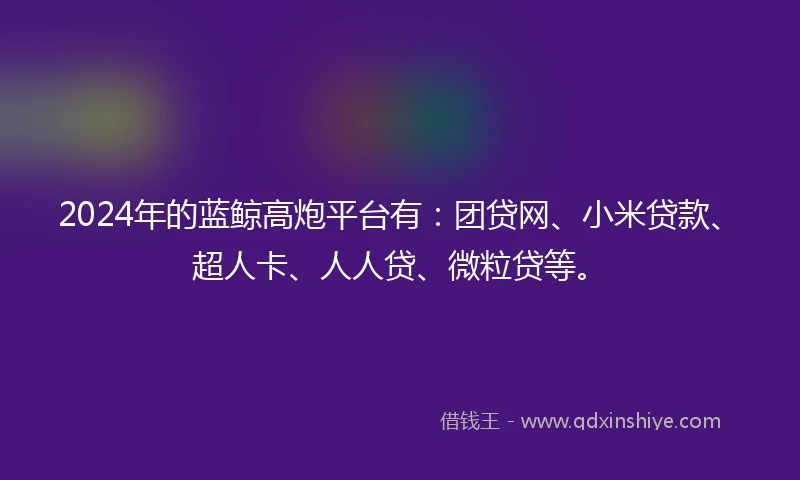 2024年的蓝鲸高炮平台有：团贷网、小米贷款、超人卡、人人贷、微粒贷等。