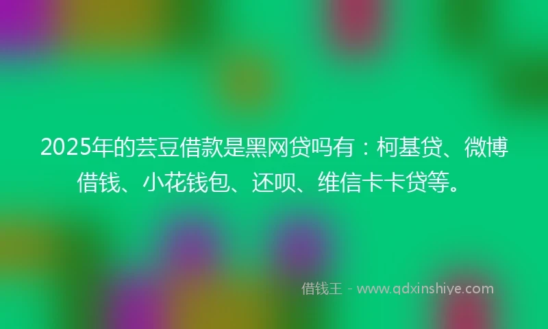2025年的芸豆借款是黑网贷吗有：柯基贷、微博借钱、小花钱包、还呗、维信卡卡贷等。