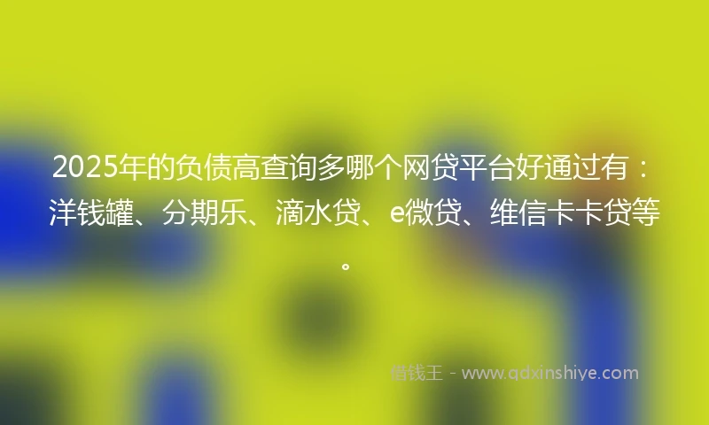 2025年的负债高查询多哪个网贷平台好通过有：洋钱罐、分期乐、滴水贷、e微贷、维信卡卡贷等。