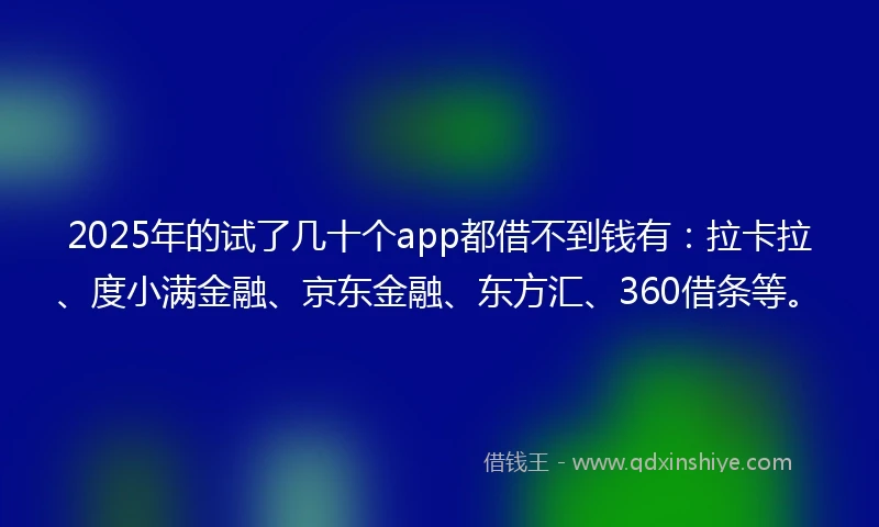 2025年的试了几十个app都借不到钱有：拉卡拉、度小满金融、京东金融、东方汇、360借条等。