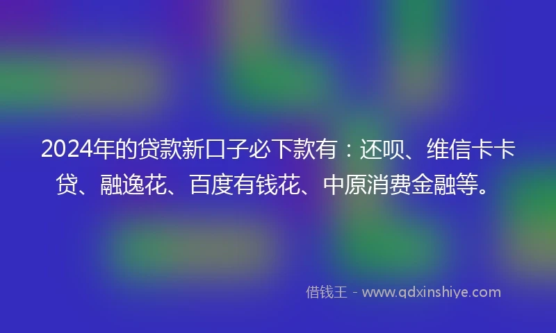 2024年的贷款新口子必下款有：还呗、维信卡卡贷、融逸花、百度有钱花、中原消费金融等。