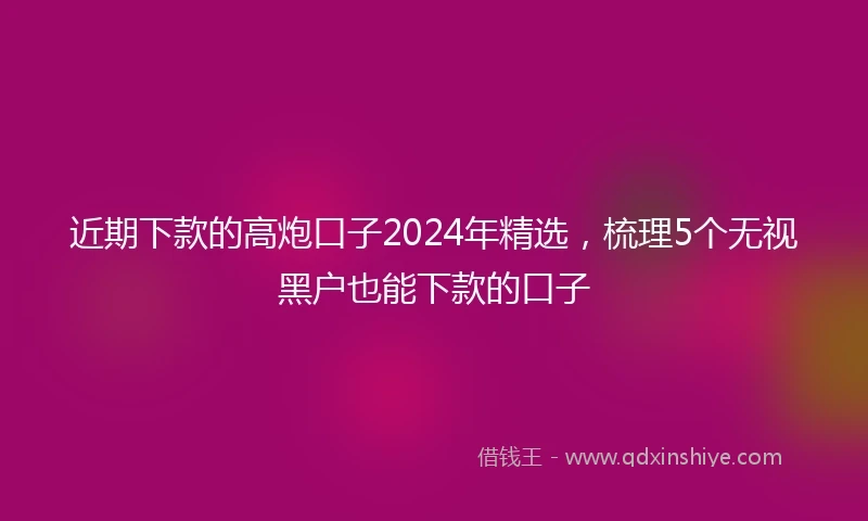 近期下款的高炮口子2024年精选，梳理5个无视黑户也能下款的口子