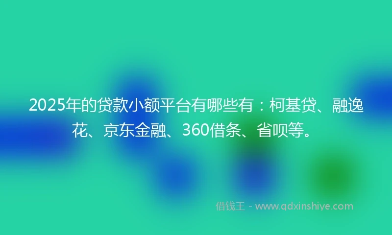 2025年的贷款小额平台有哪些有:柯基贷、融逸花、京东金融、360借条、省呗等。