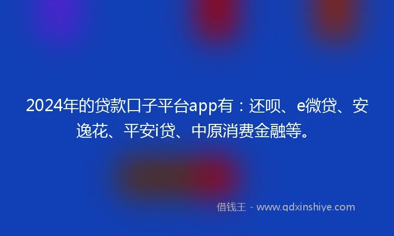 2024年的贷款口子平台app有：还呗、e微贷、安逸花、平安i贷、中原消费金融等。