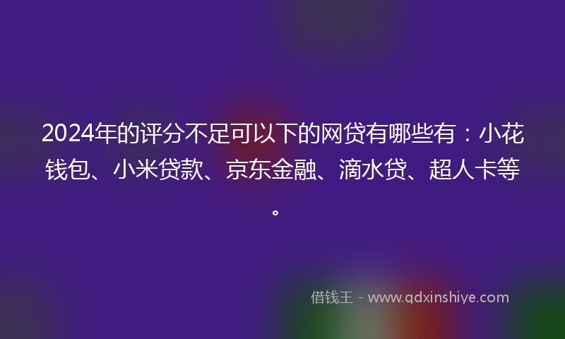2024年的评分不足可以下的网贷有哪些有：小花钱包、小米贷款、京东金融、滴水贷、超人卡等。