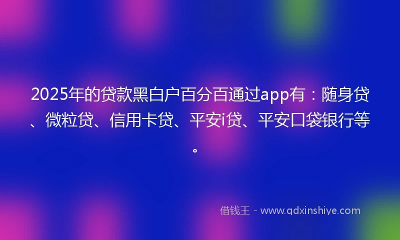 2025年的贷款黑白户百分百通过app有：随身贷、微粒贷、信用卡贷、平安i贷、平安口袋银行等。