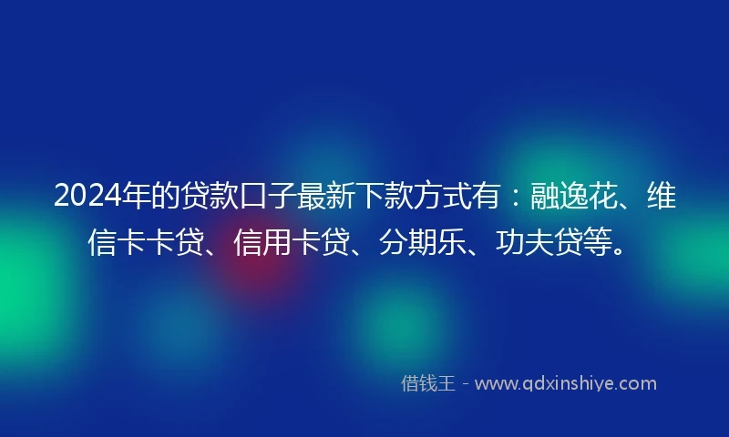 2024年的贷款口子最新下款方式有：融逸花、维信卡卡贷、信用卡贷、分期乐、功夫贷等。