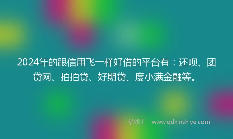 2024年的跟信用飞一样好借的平台有:还呗、团贷网、拍拍贷、好期贷、度小满金融等。