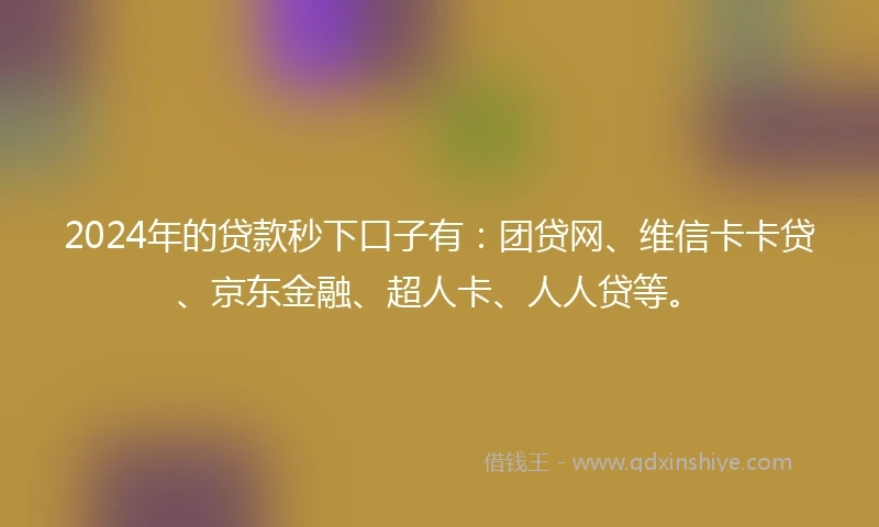 2024年的贷款秒下口子有：团贷网、维信卡卡贷、京东金融、超人卡、人人贷等。