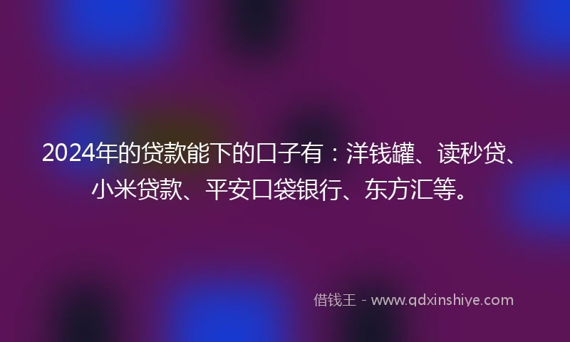 2024年的贷款能下的口子有：洋钱罐、读秒贷、小米贷款、平安口袋银行、东方汇等。