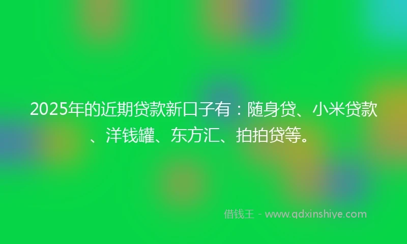 2025年的近期贷款新口子有：随身贷、小米贷款、洋钱罐、东方汇、拍拍贷等。
