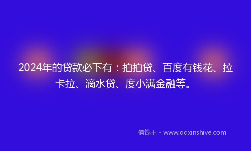 2024年的贷款必下有：拍拍贷、百度有钱花、拉卡拉、滴水贷、度小满金融等。