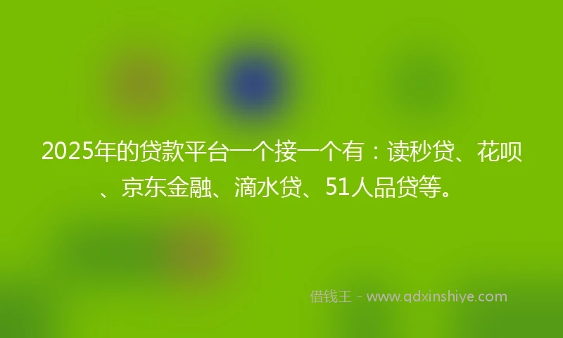 2025年的贷款平台一个接一个有：读秒贷、花呗、京东金融、滴水贷、51人品贷等。