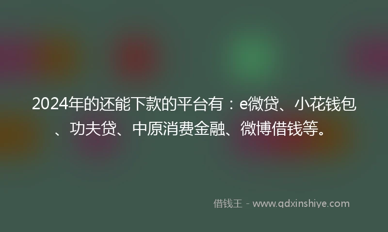 2024年的还能下款的平台有：e微贷、小花钱包、功夫贷、中原消费金融、微博借钱等。