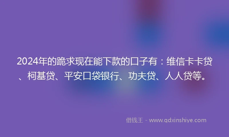 2024年的跪求现在能下款的口子有：维信卡卡贷、柯基贷、平安口袋银行、功夫贷、人人贷等。