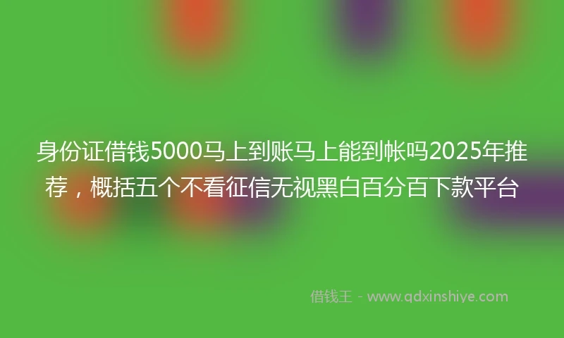 身份证借钱5000马上到账马上能到帐吗2025年推荐，概括五个不看征信无视黑白百分百下款平台