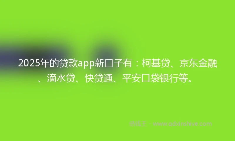 2025年的贷款app新口子有：柯基贷、京东金融、滴水贷、快贷通、平安口袋银行等。
